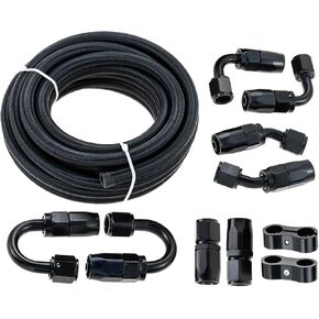 MTSOONING 3/8 "6AN 20MAN طقم خرطوم خط الوقود 20AN ، خط وقود مضفر من النايلون مع ملاءمة النفط/الغاز/الوقود من تركيب 2pcs clamp kysplator clamp و 8pcs دوارة دوارة