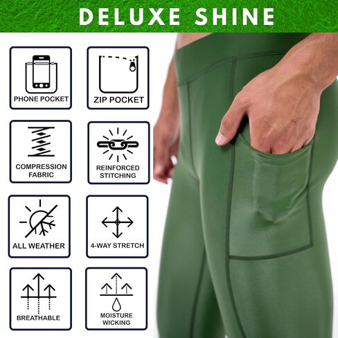 Kapow Meggings Shiny Performance Leggings - Compression Pants for Men with Pockets in Kuwait