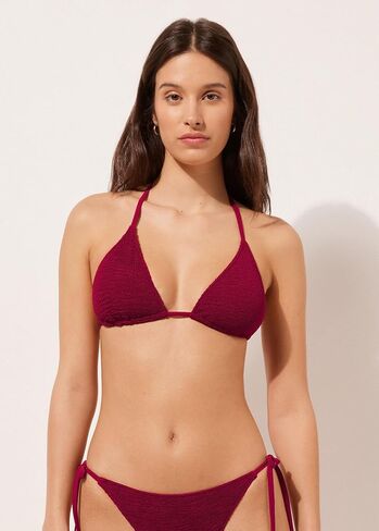 Woman's Removable Padding Triangle Swimsuit Top Crinkle Waves in Saudi Arabia