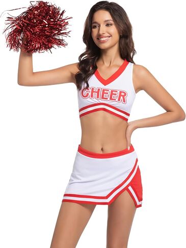 Cheerleader Costume For Women High School Cheer Uniform Sexy Halloween Party Cosplay Cheerleading Outfit Pom Poms in Saudi Arabia