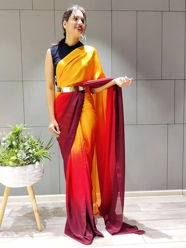 Women's Chiffon Georgette Ready To Wear saree With Unstitched Blouse Piece in Kuwait