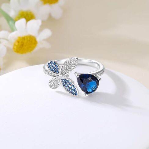 925 Sterling Silver Drangonfly/Butterfly Open Finger Rings قابل للتعديل القابل للتعديل للأحجار الكريمة الياقوت الزمرد الخاتم الأخضر للنساء الدائري/الكمثرى/الأميرة خاتم الخطوبة in Kuwait