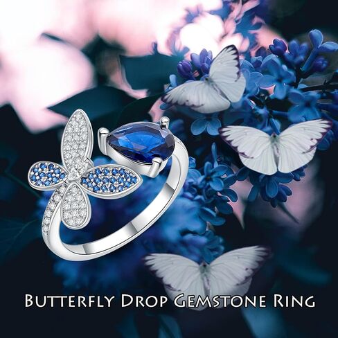 925 Sterling Silver Drangonfly/Butterfly Open Finger Rings قابل للتعديل القابل للتعديل للأحجار الكريمة الياقوت الزمرد الخاتم الأخضر للنساء الدائري/الكمثرى/الأميرة خاتم الخطوبة in Kuwait