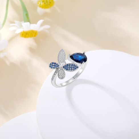 925 Sterling Silver Drangonfly/Butterfly Open Finger Rings قابل للتعديل القابل للتعديل للأحجار الكريمة الياقوت الزمرد الخاتم الأخضر للنساء الدائري/الكمثرى/الأميرة خاتم الخطوبة in Kuwait