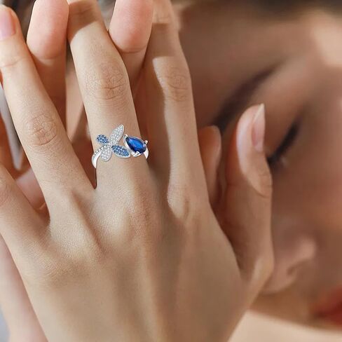 925 Sterling Silver Drangonfly/Butterfly Open Finger Rings قابل للتعديل القابل للتعديل للأحجار الكريمة الياقوت الزمرد الخاتم الأخضر للنساء الدائري/الكمثرى/الأميرة خاتم الخطوبة in Kuwait