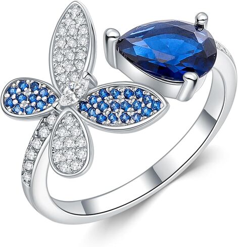 925 Sterling Silver Drangonfly/Butterfly Open Finger Rings قابل للتعديل القابل للتعديل للأحجار الكريمة الياقوت الزمرد الخاتم الأخضر للنساء الدائري/الكمثرى/الأميرة خاتم الخطوبة in Kuwait