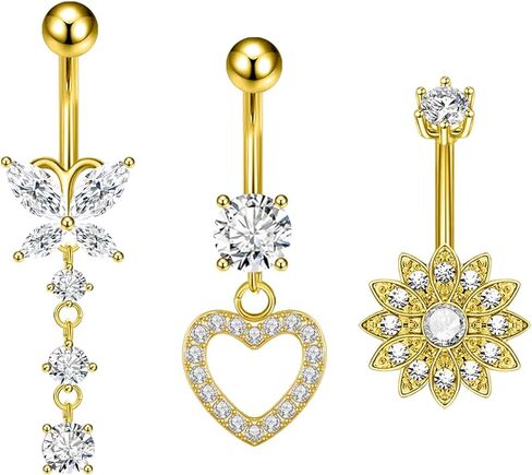 Hypoallergenic Titanium Belly Button Ring for Women, Dangle Navel Piercing Jewelry, Surgical Steel Gold Plated Belly Piercing Ring in Kuwait