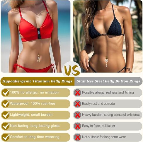 Hypoallergenic Titanium Belly Button Ring for Women, Dangle Navel Piercing Jewelry, Surgical Steel Gold Plated Belly Piercing Ring in Kuwait