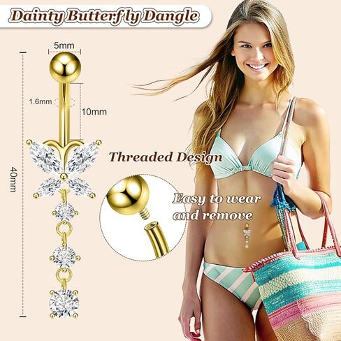 Hypoallergenic Titanium Belly Button Ring for Women, Dangle Navel Piercing Jewelry, Surgical Steel Gold Plated Belly Piercing Ring in Kuwait