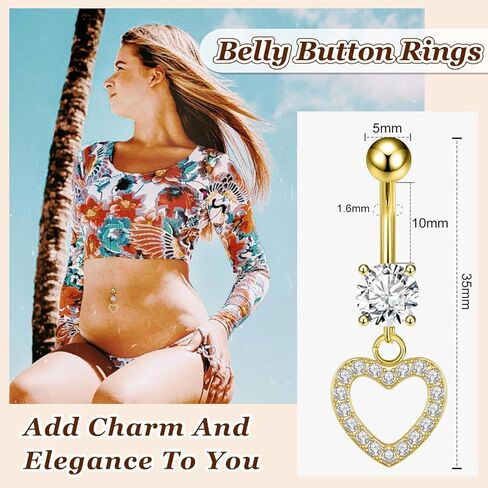 Hypoallergenic Titanium Belly Button Ring for Women, Dangle Navel Piercing Jewelry, Surgical Steel Gold Plated Belly Piercing Ring in Kuwait