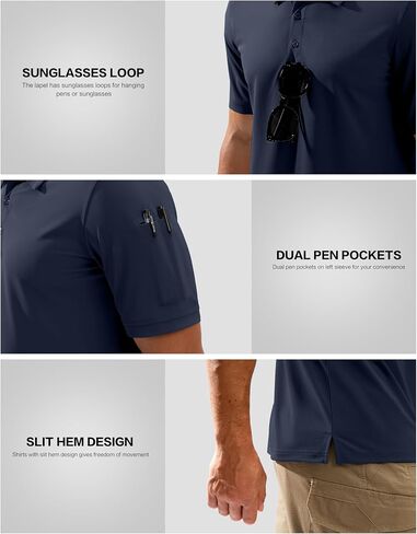 Pudolla Mens Tactical Shirts Short Sleeve Golf Work Polos Moisture Wicking Dry Fit Collared Shirt Lightweight Polo Shirt in Saudi Arabia