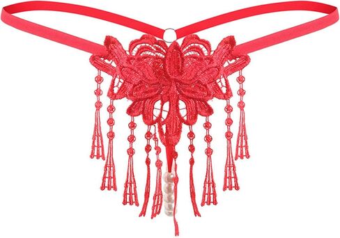 Womens Sexy Pearl Tassel G-String Lace Thongs Panties Underwear Low Rise T-Back Underpants in Kuwait