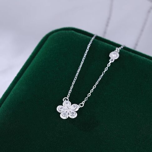Reffeer Solid 925 Sterling Silver Dainty Flower Choker Necklace for Women Teens CZ Flower Pendant Necklace in Saudi Arabia