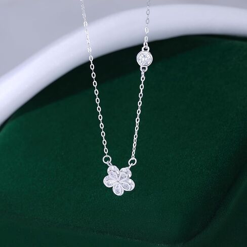 Reffeer Solid 925 Sterling Silver Dainty Flower Choker Necklace for Women Teens CZ Flower Pendant Necklace in Saudi Arabia