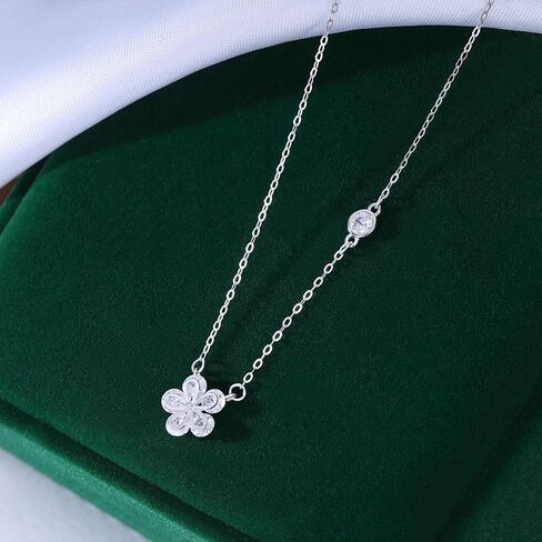 Reffeer Solid 925 Sterling Silver Dainty Flower Choker Necklace for Women Teens CZ Flower Pendant Necklace in Saudi Arabia