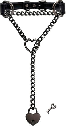 Handmade Black Choker Collar Necklace For Women, Punk Gothic Heart Slip Chain Long Necklace, Adjustable Buckle And Heart Padlock With Key in Saudi Arabia