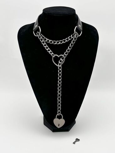 Handmade Black Choker Collar Necklace For Women, Punk Gothic Heart Slip Chain Long Necklace, Adjustable Buckle And Heart Padlock With Key in Saudi Arabia