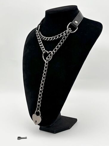 Handmade Black Choker Collar Necklace For Women, Punk Gothic Heart Slip Chain Long Necklace, Adjustable Buckle And Heart Padlock With Key in Saudi Arabia