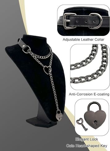 Handmade Black Choker Collar Necklace For Women, Punk Gothic Heart Slip Chain Long Necklace, Adjustable Buckle And Heart Padlock With Key in Saudi Arabia