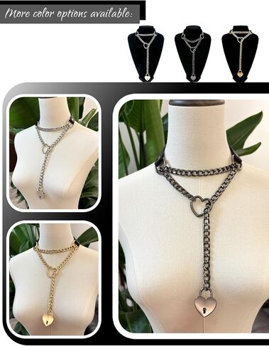 Handmade Black Choker Collar Necklace For Women, Punk Gothic Heart Slip Chain Long Necklace, Adjustable Buckle And Heart Padlock With Key in Saudi Arabia