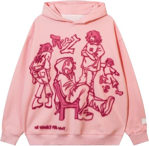 Fcoolyeet Mens Y2K Pink Hoodie Graphic Pullover Sweatshirt Cartoon Cartoon Print Attreetwear Awoodies Jott Jott in Kuwait
