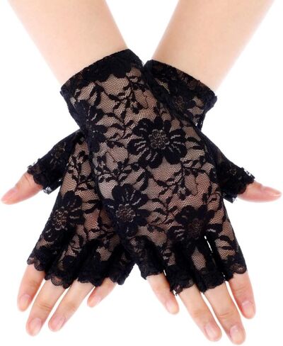Black Lace Gloves Women, Short Black Fingerless Gloves for Women Goth Accessories Cosplay 1920s 80s Accessories in Kuwait