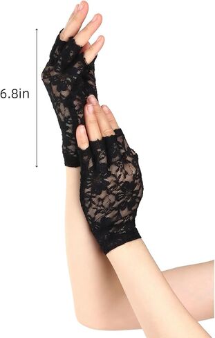Black Lace Gloves Women, Short Black Fingerless Gloves for Women Goth Accessories Cosplay 1920s 80s Accessories in Kuwait
