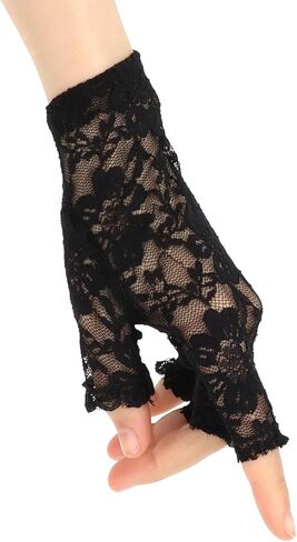 Black Lace Gloves Women, Short Black Fingerless Gloves for Women Goth Accessories Cosplay 1920s 80s Accessories in Kuwait