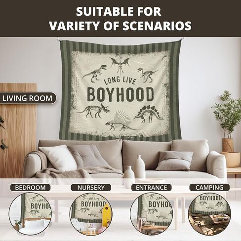 WAITPI Long Live Boyhood Dinosaur Hanging Wall Tapestry for Boys Kids Bedroom, Vintage Green Retro Wall Hanging Room Decor Tapestries for Toddler Boys Kids Room Dorm Playroom Nursery Classroom 50x60in in Saudi Arabia