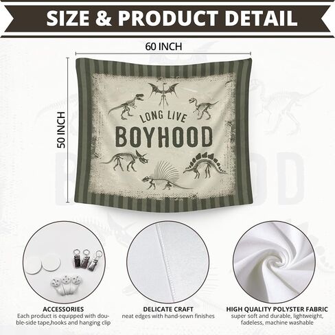 WAITPI Long Live Boyhood Dinosaur Hanging Wall Tapestry for Boys Kids Bedroom, Vintage Green Retro Wall Hanging Room Decor Tapestries for Toddler Boys Kids Room Dorm Playroom Nursery Classroom 50x60in in Saudi Arabia