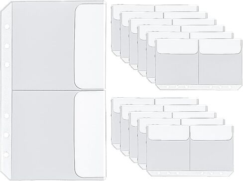 NatSumeBasics 12 A6 Binder Pockets 6 Holes Cash Envelopes Clear Budget Binder Pouch, Document Filing Bag for 6-Ring Loose Leaf Notebook Binder Organize Photos Cards Bills(A6 2 Pockets) in Kuwait