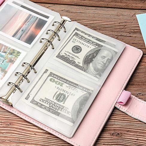 NatSumeBasics 12 A6 Binder Pockets 6 Holes Cash Envelopes Clear Budget Binder Pouch, Document Filing Bag for 6-Ring Loose Leaf Notebook Binder Organize Photos Cards Bills(A6 2 Pockets) in Kuwait