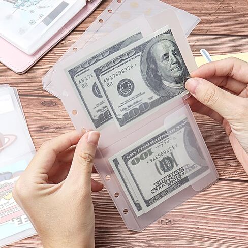 NatSumeBasics 12 A6 Binder Pockets 6 Holes Cash Envelopes Clear Budget Binder Pouch, Document Filing Bag for 6-Ring Loose Leaf Notebook Binder Organize Photos Cards Bills(A6 2 Pockets) in Kuwait