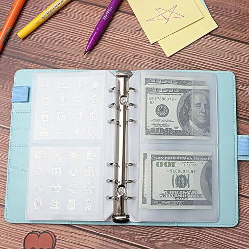 NatSumeBasics 12 A6 Binder Pockets 6 Holes Cash Envelopes Clear Budget Binder Pouch, Document Filing Bag for 6-Ring Loose Leaf Notebook Binder Organize Photos Cards Bills(A6 2 Pockets) in Kuwait