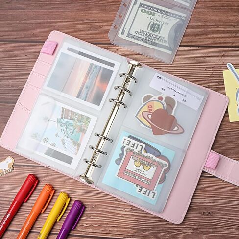 NatSumeBasics 12 A6 Binder Pockets 6 Holes Cash Envelopes Clear Budget Binder Pouch, Document Filing Bag for 6-Ring Loose Leaf Notebook Binder Organize Photos Cards Bills(A6 2 Pockets) in Kuwait