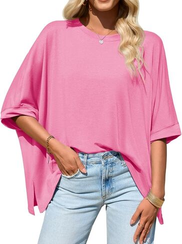 Tankaneo Womens Oversized Tshirts Batwing Short Sleeve Asymmetric Hem Tops Summer Casual Loose Fit Tunic Tee Shirts in Saudi Arabia