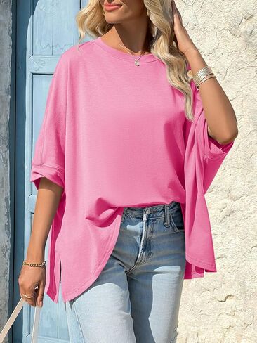 Tankaneo Womens Oversized Tshirts Batwing Short Sleeve Asymmetric Hem Tops Summer Casual Loose Fit Tunic Tee Shirts in Saudi Arabia