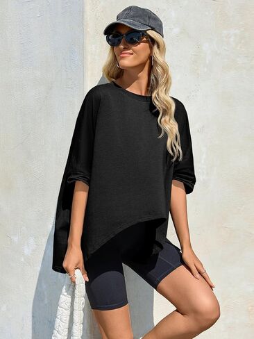 Tankaneo Womens Oversized Tshirts Batwing Short Sleeve Asymmetric Hem Tops Summer Casual Loose Fit Tunic Tee Shirts in Saudi Arabia
