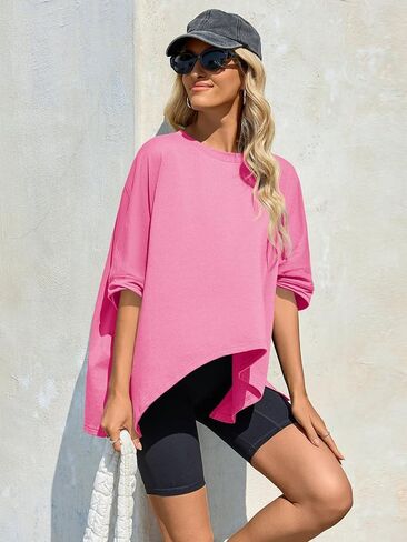 Tankaneo Womens Oversized Tshirts Batwing Short Sleeve Asymmetric Hem Tops Summer Casual Loose Fit Tunic Tee Shirts in Saudi Arabia