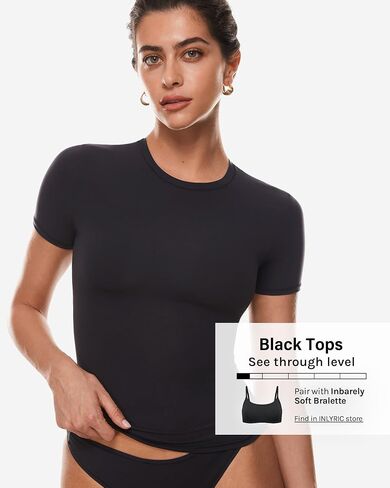 INLYRIC Women's Inbarely Soft Short Sleeve Tops Crew Neck Summer Going Out Tees Basic Slim Fitted Breathable T-Shirt in Saudi Arabia
