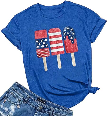 Woffccrd Womens American Flag Popsicle Tops Tops 4th of July Functic Graphic Tees in Kuwait
