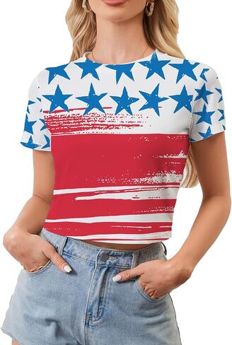 Womens Crop Shirts Short Sleeve Summer Casual Graphic Crop Tee Top in Saudi Arabia