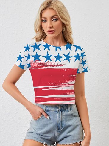 Womens Crop Shirts Short Sleeve Summer Casual Graphic Crop Tee Top in Saudi Arabia