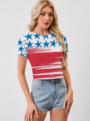 Womens Crop Shirts Short Sleeve Summer Casual Graphic Crop Tee Top in Saudi Arabia