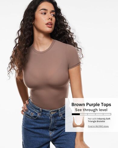 INLYRIC Women's Inbarely Soft Short Sleeve Tops Crew Neck Summer Going Out Tees Basic Slim Fitted Breathable T-Shirt in Kuwait