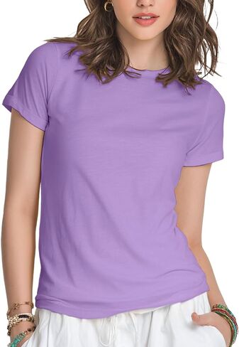 Womens Plain T-Shirts Fitted Triblend Tee Lightweight Crewneck Tshirts Moisture Wicking Short Sleeve Tops Solid Color in Saudi Arabia