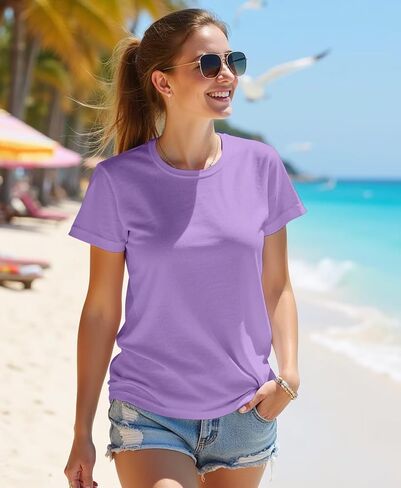 Womens Plain T-Shirts Fitted Triblend Tee Lightweight Crewneck Tshirts Moisture Wicking Short Sleeve Tops Solid Color in Saudi Arabia