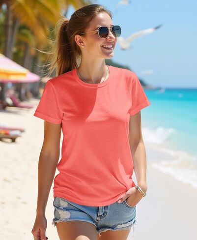 Womens Plain T-Shirts Fitted Triblend Tee Lightweight Crewneck Tshirts Moisture Wicking Short Sleeve Tops Solid Color in Saudi Arabia