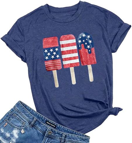 Woffccrd Womens American Flag Popsicle Tops Tops 4th of July Functic Graphic Tees in Kuwait