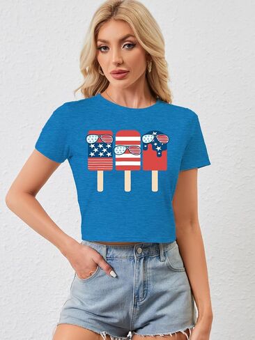 Womens Crop Shirts Short Sleeve Summer Casual Graphic Crop Tee Top in Saudi Arabia
